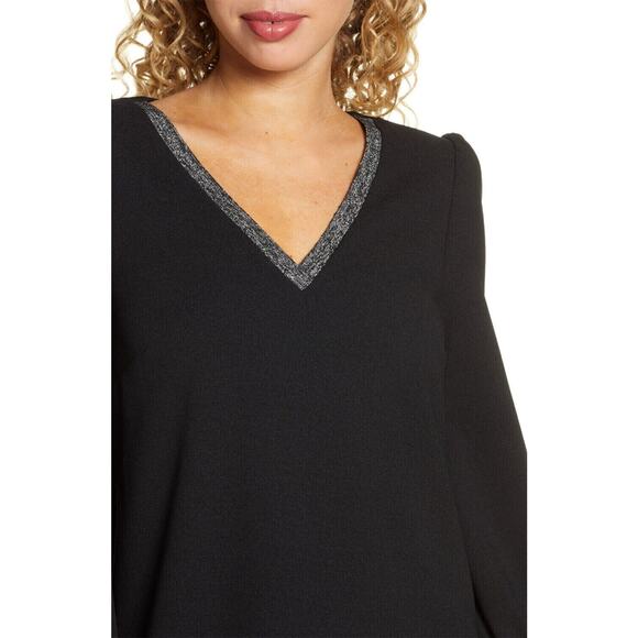 Sam Edelman Womens Metallic Trim Long Sleeve Shift Dress in Black Size 0 $138 - Picture 4 of 6